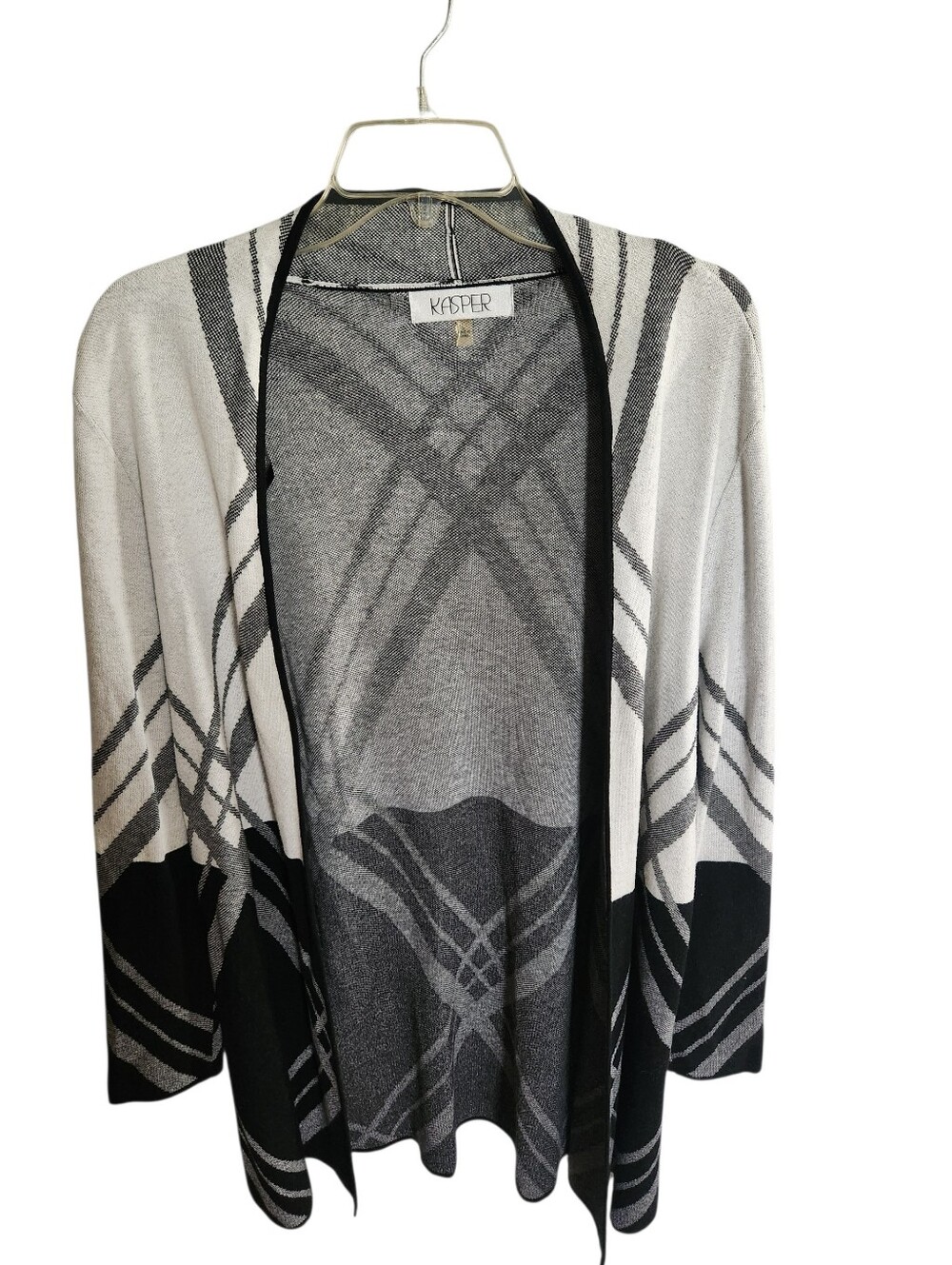 Kasper Open-Front Black & Gray Patterned Women's Cardigan Sweater